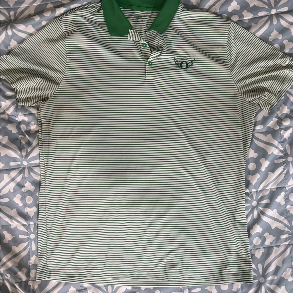 Nike Golf Standard Fit Dri-Fit Men's Oregon Ducks Green & White Striped Polo XL